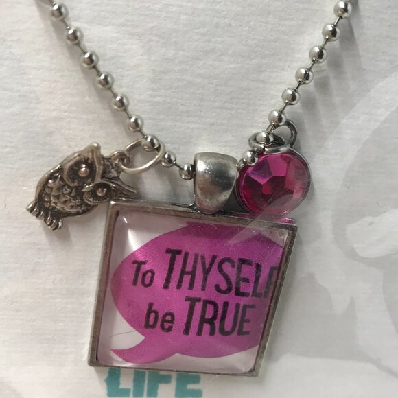 NEW Pendent Necklace "To Theyself be True" pendent and 2 charms.  18 inch chain - Picture 3 of 7